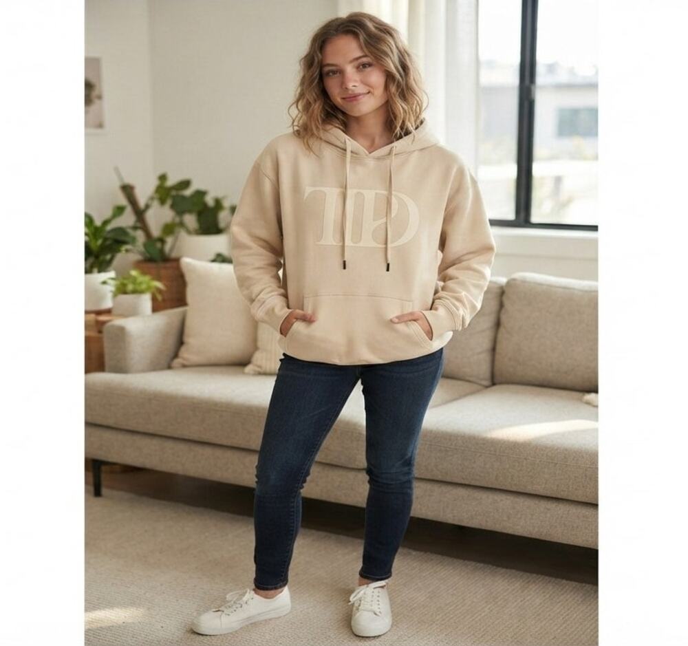 Taylor Swift The Tortured Poets Department TTPD Hoodie Beige Size L Tour Merch